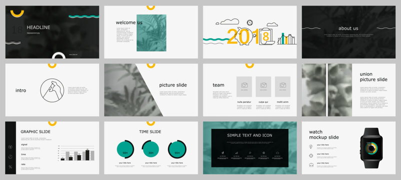 Grey, Yellow and Green elements for infographics on a white background. Presentation templates. Use in presentation, flyer and leaflet, corporate report, marketing, advertising, annual report, banner.