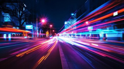 Naklejka premium Vibrant Light Trails on a City Street at Night