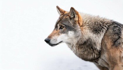 Fototapeta premium lone gray wolf intense stare white backdrop canine beast