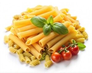 Pasta and tomato on white.