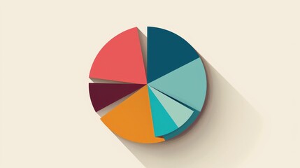 Fototapeta premium Vibrant Multicolored Pie Chart with Long Shadow