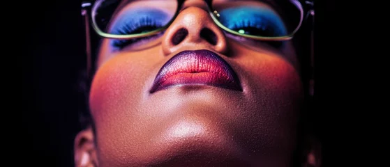 Close up Portrait  Black Woman  Colorful Makeup  Glasses  Beauty  Fashion © BOJOShop