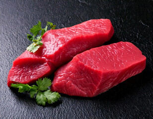 raw beef tenderloin chunks on a dark stone table