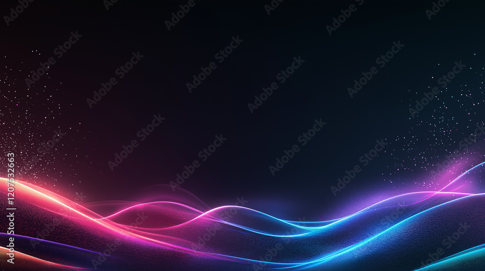 Poster abstract neon waves: glowing, vibrant neon waves in pink and blue hues flow across a dark background