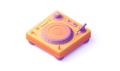 Isometric DJ turntable, studio, music, vibrant, design, background, illustration, website