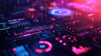 Fototapeta premium Futuristic Digital Interface with Neon UI Elements
