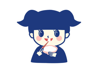 新米のご飯を笑顔で食べる女の子