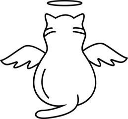 Angel Cat With Wings Outline Illustration