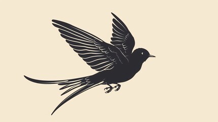 Obraz premium Majestic Flying Swallow Silhouette: Black Bird Wings Symbol in Cart