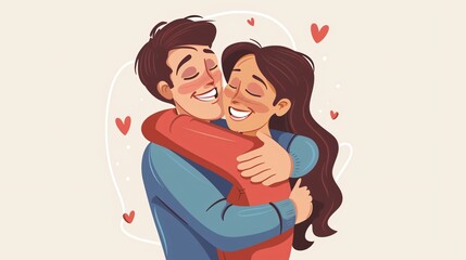 Obraz premium Romantic Couple Embracing in Love Cartoon Vector Illustration