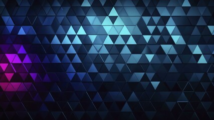 Geometric digital abstract with overlapping triangles in shades of blue and purple, creating depth and movement.