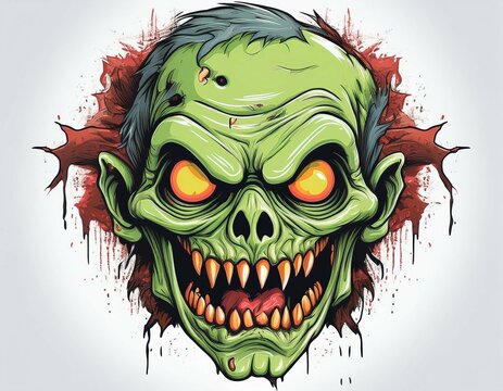 monster zombie head illustration isolated on white background