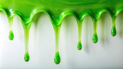 Close-up of green dripping slime on a white surface, bioluminescent effect, laboratory equipment, hazardous materials, close-up