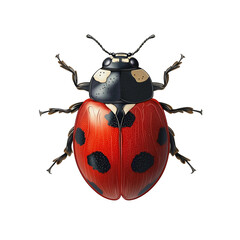 A red and black ladybug with white spots on its back. Transparent Png. Generative Ai.