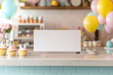 Easter banner mockup displaying in pastry shop counter