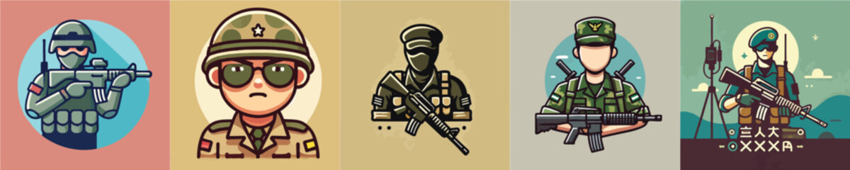 Vector collection of soldiers on duty