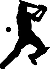 Player playing cricket action pose icon black flat championship vector collection isolated on transparent background. Related to the game of cricket with various element bowler fielder