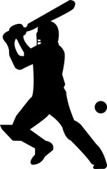 Player playing cricket action pose icon black flat championship vector collection isolated on transparent background. Related to the game of cricket with various element bowler fielder