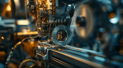 Fototapeta premium High-performance industrial sewing machine factory machinery close-up technological environment detailed viewpoint precision engineering