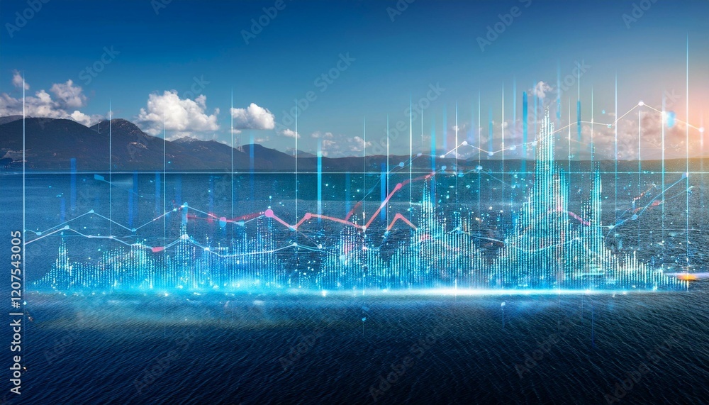 Aufkleber representation of data analytics charts graphs and data driven insights emerging from a sea of infor