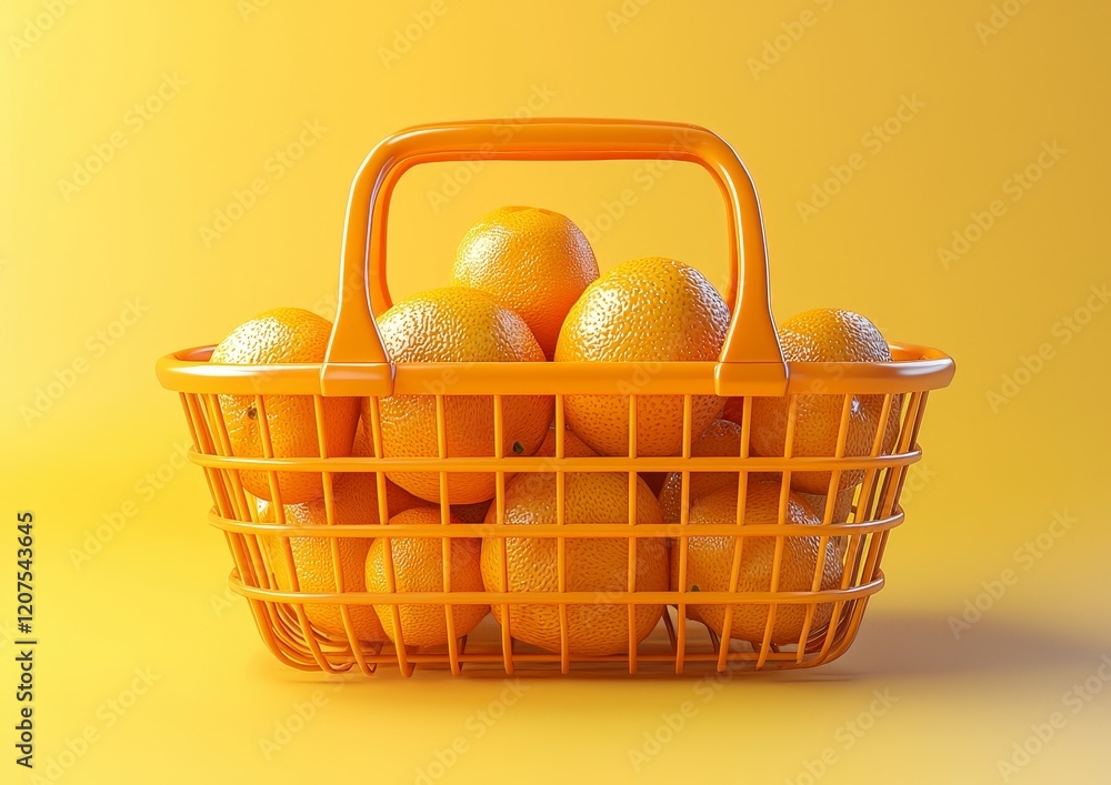 Poster minimal background for food and sale concept. orange basket on yellow background. 3d rendering illus