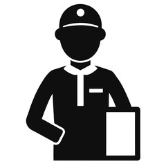 Delivery Person Holding Package - Vector Icon