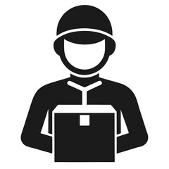 Delivery Person Holding Package - Vector Icon
