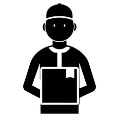 Delivery Person Holding Package - Vector Icon
