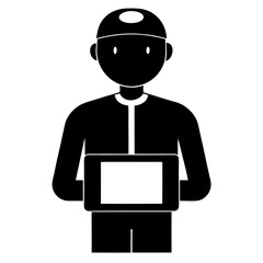 Delivery Person Holding Package - Vector Icon