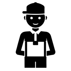 Delivery Person Holding Package - Vector Icon