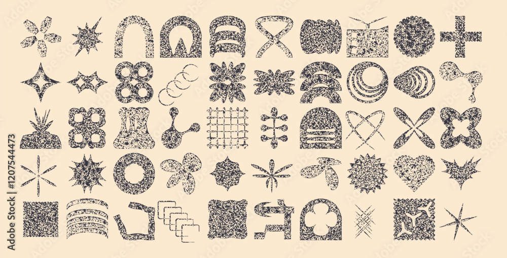 Poster geometric grain textured shapes set. brutalist retro figures. noise y2k forms. graphic distortion st