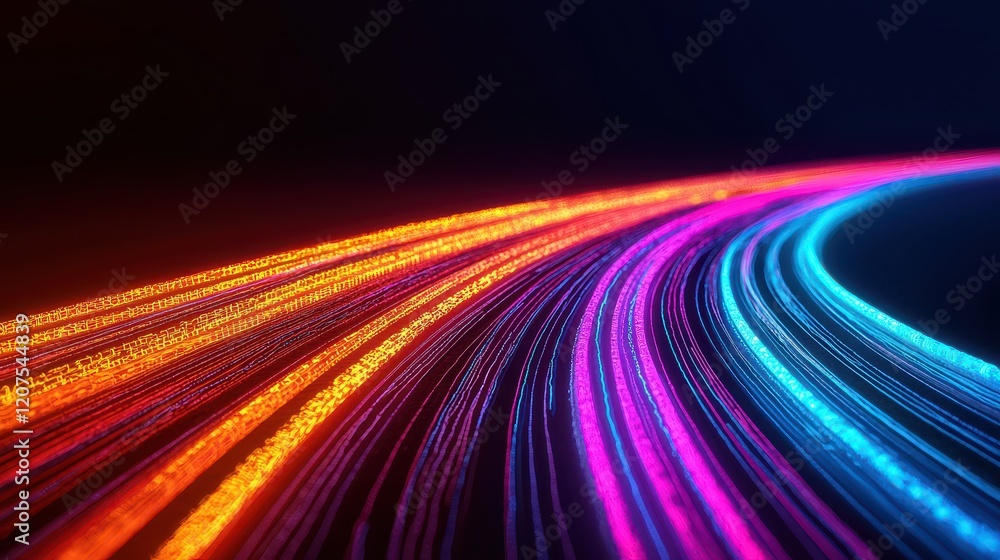 Poster vibrant light trails in motion creating dynamic colorful patterns