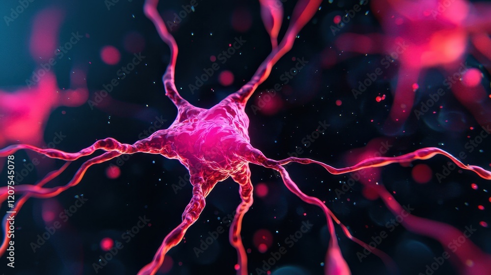 Poster beautiful close-up of a neuron with colorful background effects