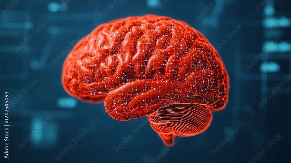 Poster vibrant digital brain with neural connections and data visualization