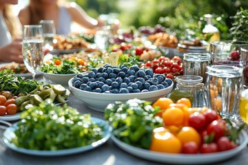 Obraz premium A group of young friends indulging in brunch at a healthy food establishment, focusing on the right girl’s hand