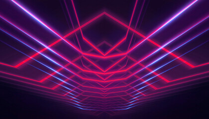 Abstract neon background with bright neon lines and rays, scene.