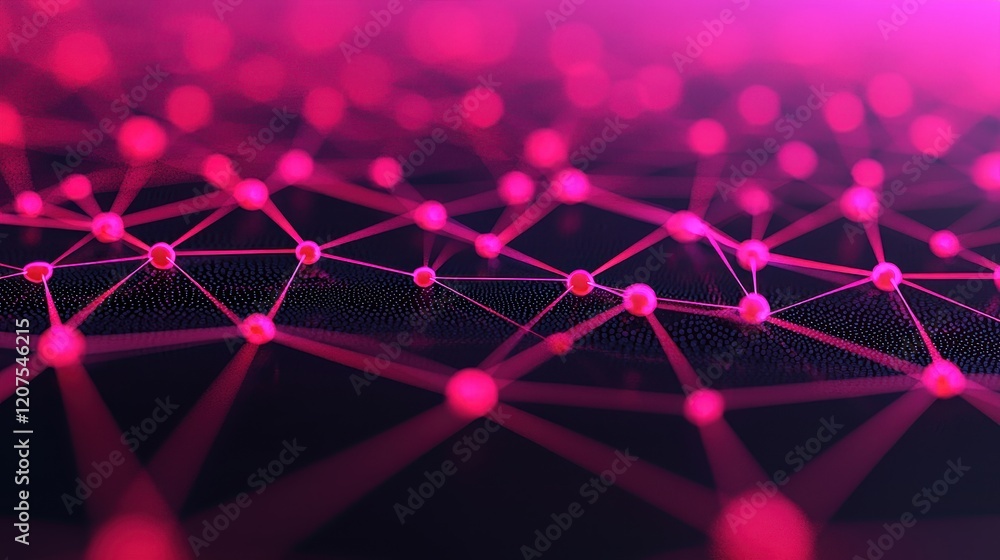 Poster abstract network visualization with purple and pink light patterns