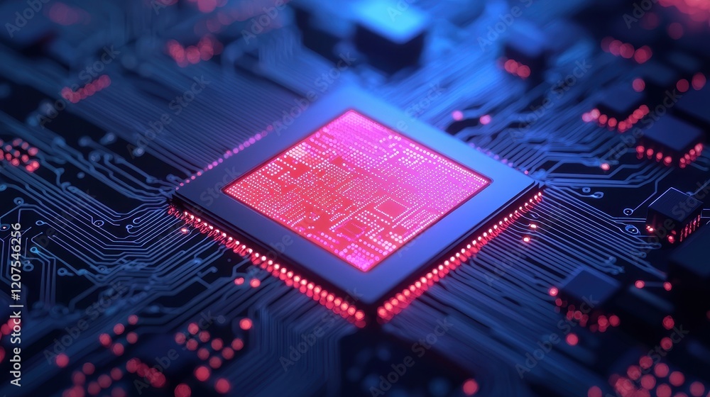 Aufkleber vibrant microchip circuit board with glowing led elements