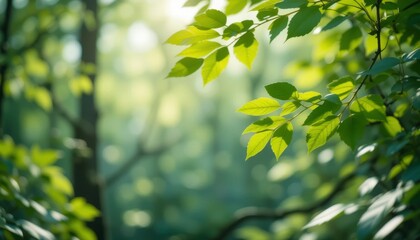 Fototapeta premium vibrant green leaves basking in warm sunlight, showcasing the beauty of nature's growth