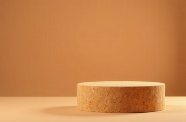 Cork podium on beige background. Ideal for presentations and advertising.