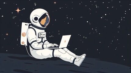 Female Astronaut Using Laptop in Space Suit