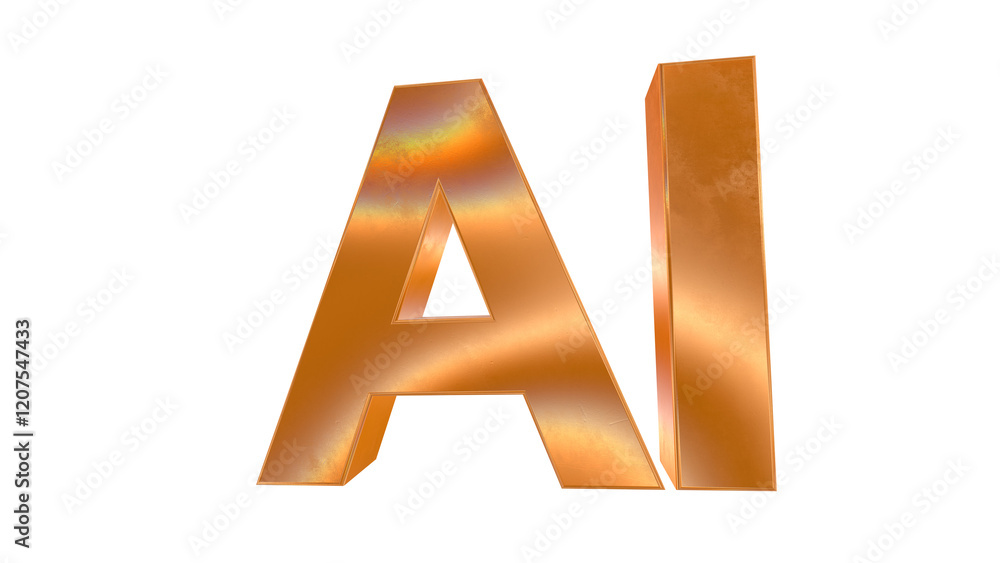 Poster 3d ai text with golden and rainbow effects isolated on a transparent background. 3d elements for gra