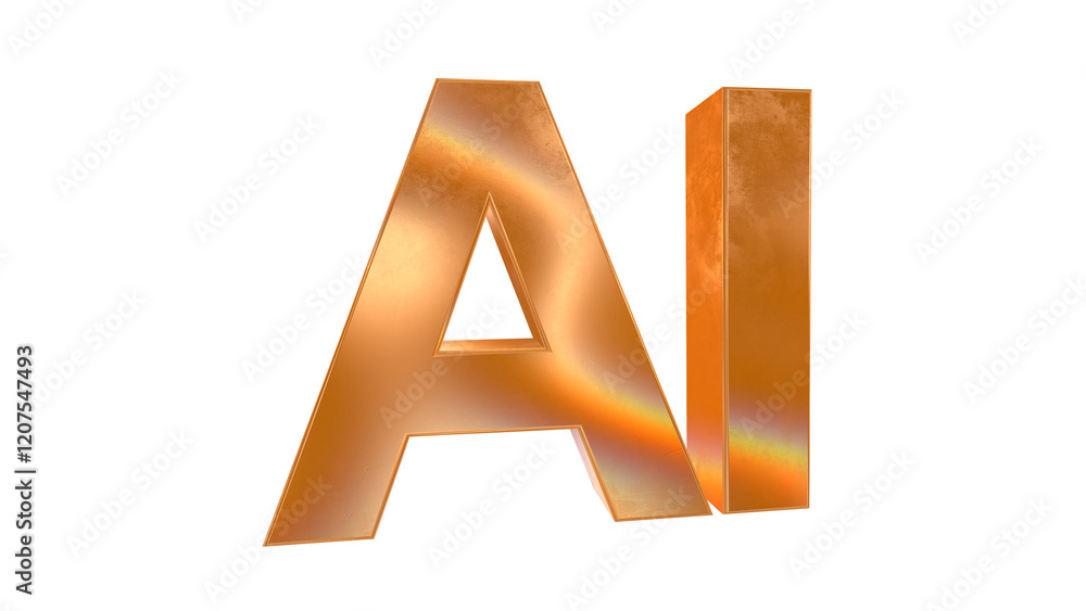 Poster 3d ai text with golden and rainbow effects isolated on a transparent background. 3d elements for gra