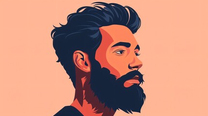 Professional Young Bearded Man Portrait in Cartoon Style for Profile Picture