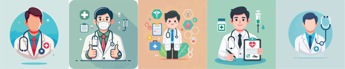 Collection of vectors of doctors wearing uniforms