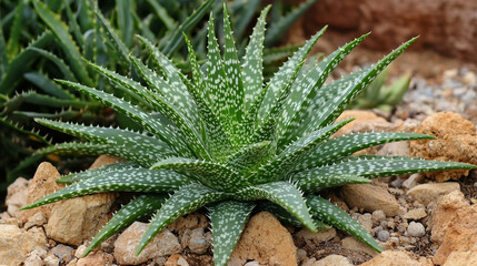 Succulent plant thriving in a natural rocky environment during daylight hours