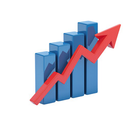 3D Bar Graph with Growth Indicator Arrow