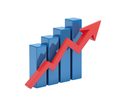 3D Bar Graph with Growth Indicator Arrow
