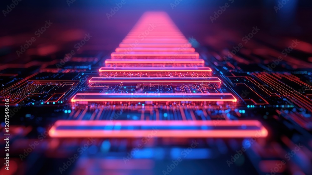 Poster futuristic digital pathway with neon lights and circuit patterns