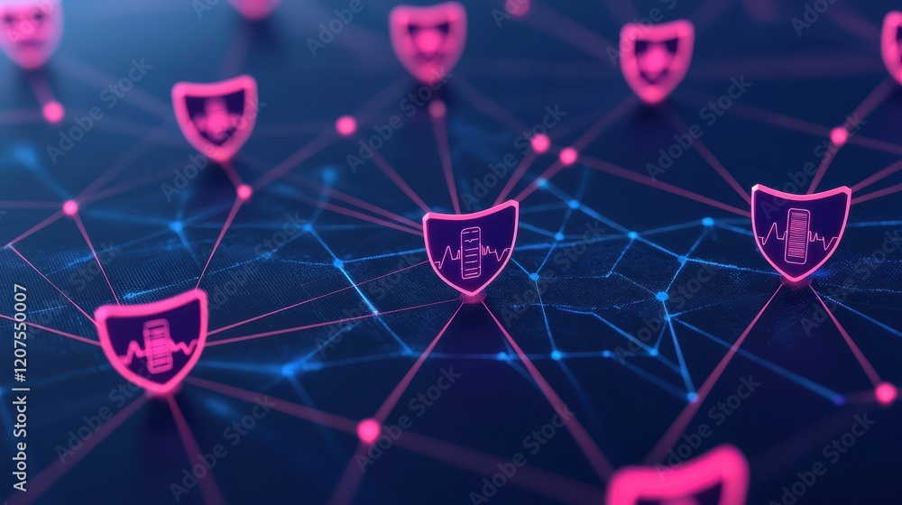 Aufkleber futuristic digital network with shield icons representing security